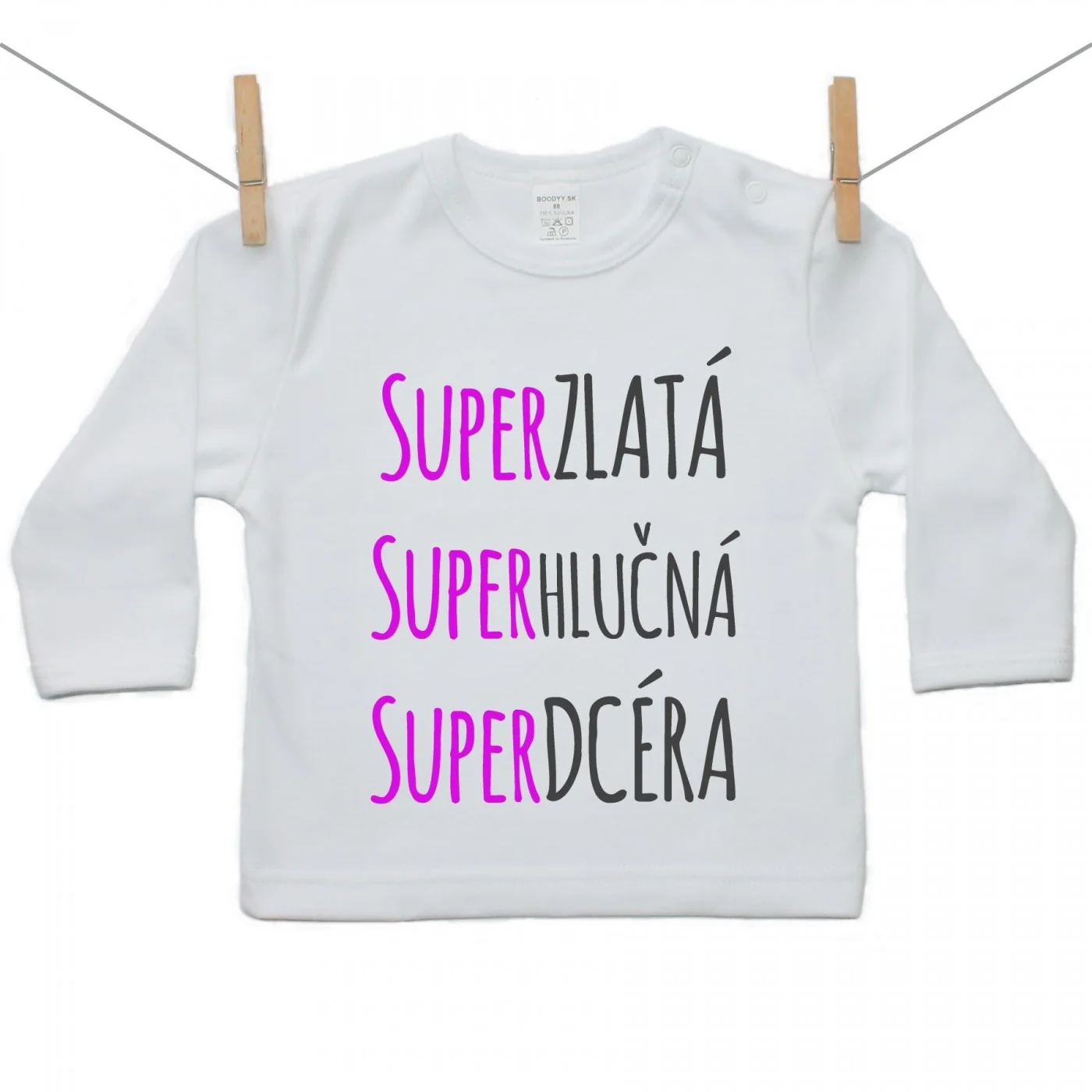 Boodyy Tričko s dlhým rukávom Super zlatá, super hlučná, super dcéra Veľkosť: 110
