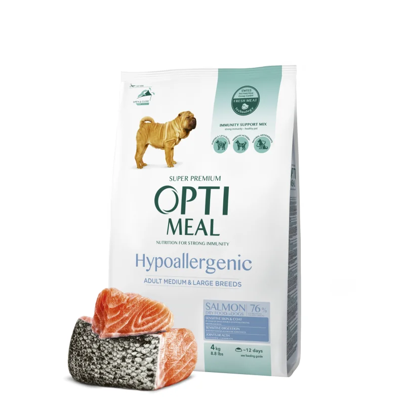 OPTIMEAL™ Hypoalergénne, pre dospelých psov stredných a veľkých plemien – losos 4 kg (5932)