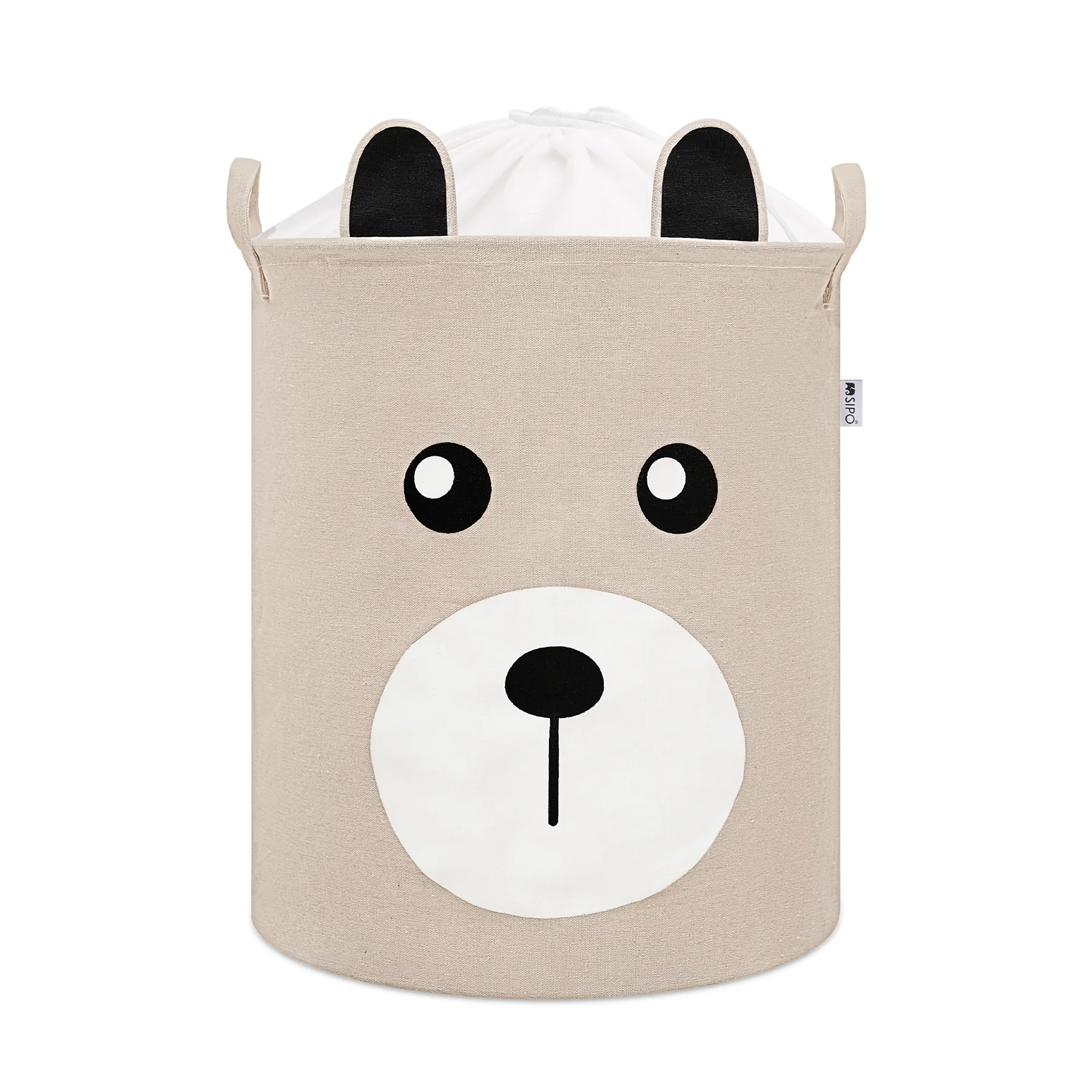 SIPO skladací bavlnený kôš na hračky so šnúrkou 43 l Teddy Bear béžový