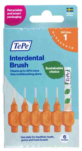 TePe Original bioplastové medzizubné kefky 0,45 mm 1×6 ks, Medzizubné kefky veľkosť 0,45 mm, oranžové