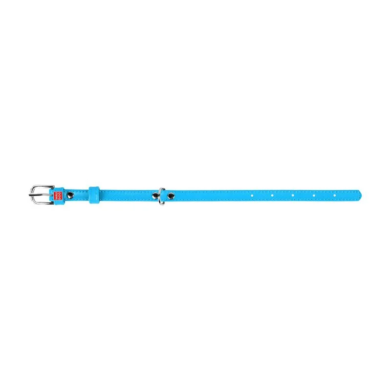 Plochý kožený obojok modrej farby, Obvod krku: 46-60 cm, širka: 35 mm