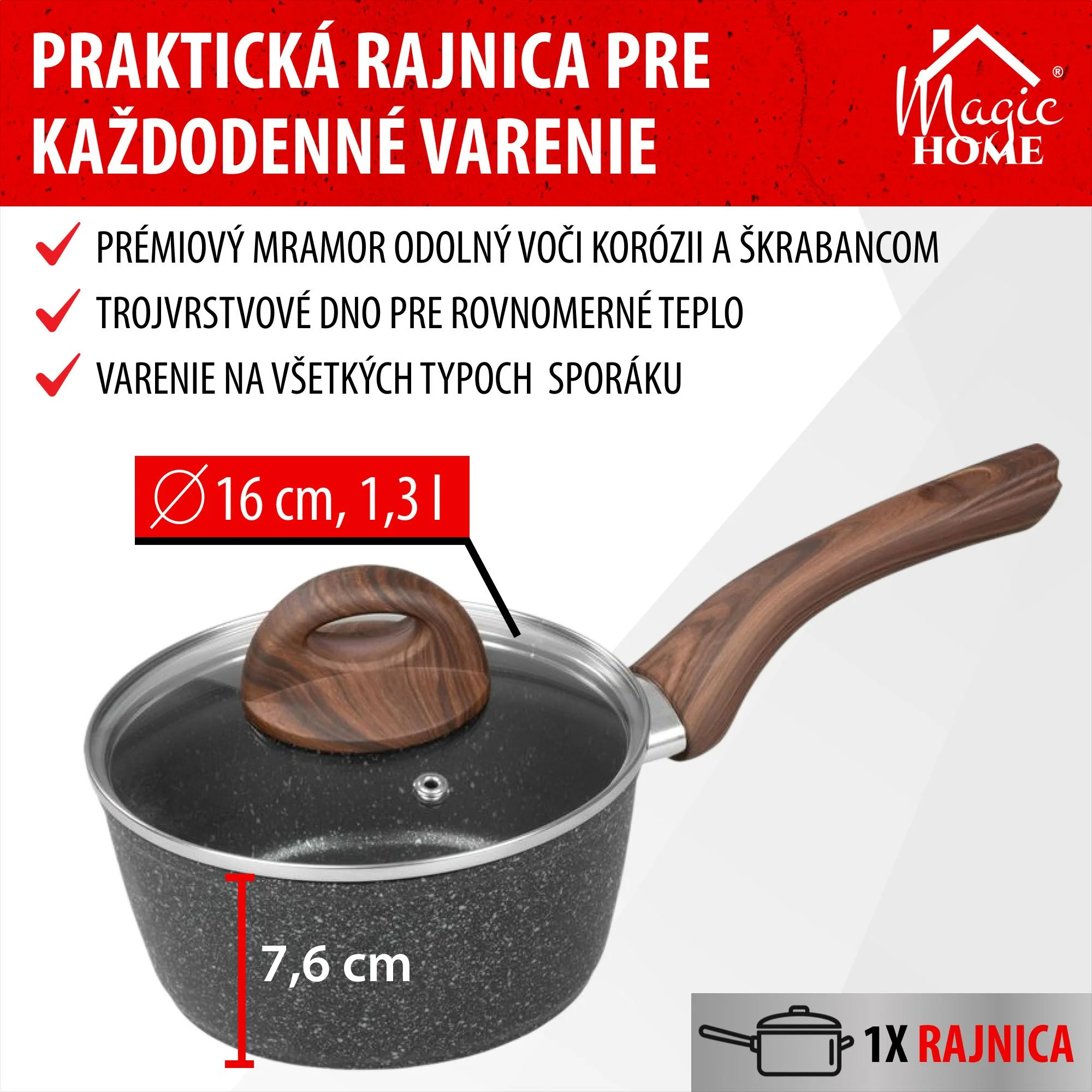 MagicHome rajnica Black Marble Line, 1 ks So sklenenou pokrievkou, 16 cm