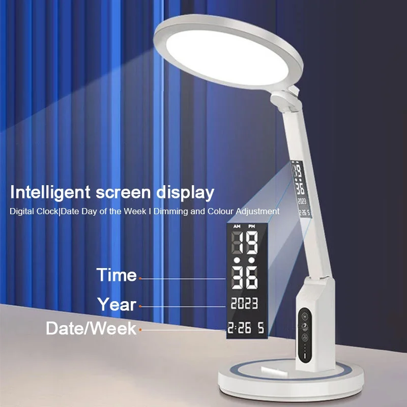 MG DL-02 bezdrôtová stolná lampa s digitálnymi hodinami, biela