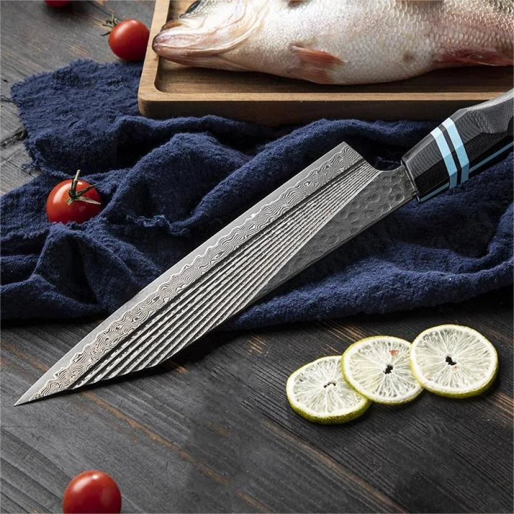 Damaškový kuchynský nôž Chef/Čierna/Modrá, 1 ks
