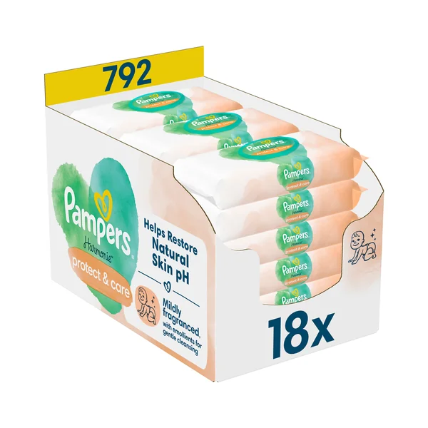 Pampers Harmonie Protect & Care čistiace obrúsky 18×44 ks