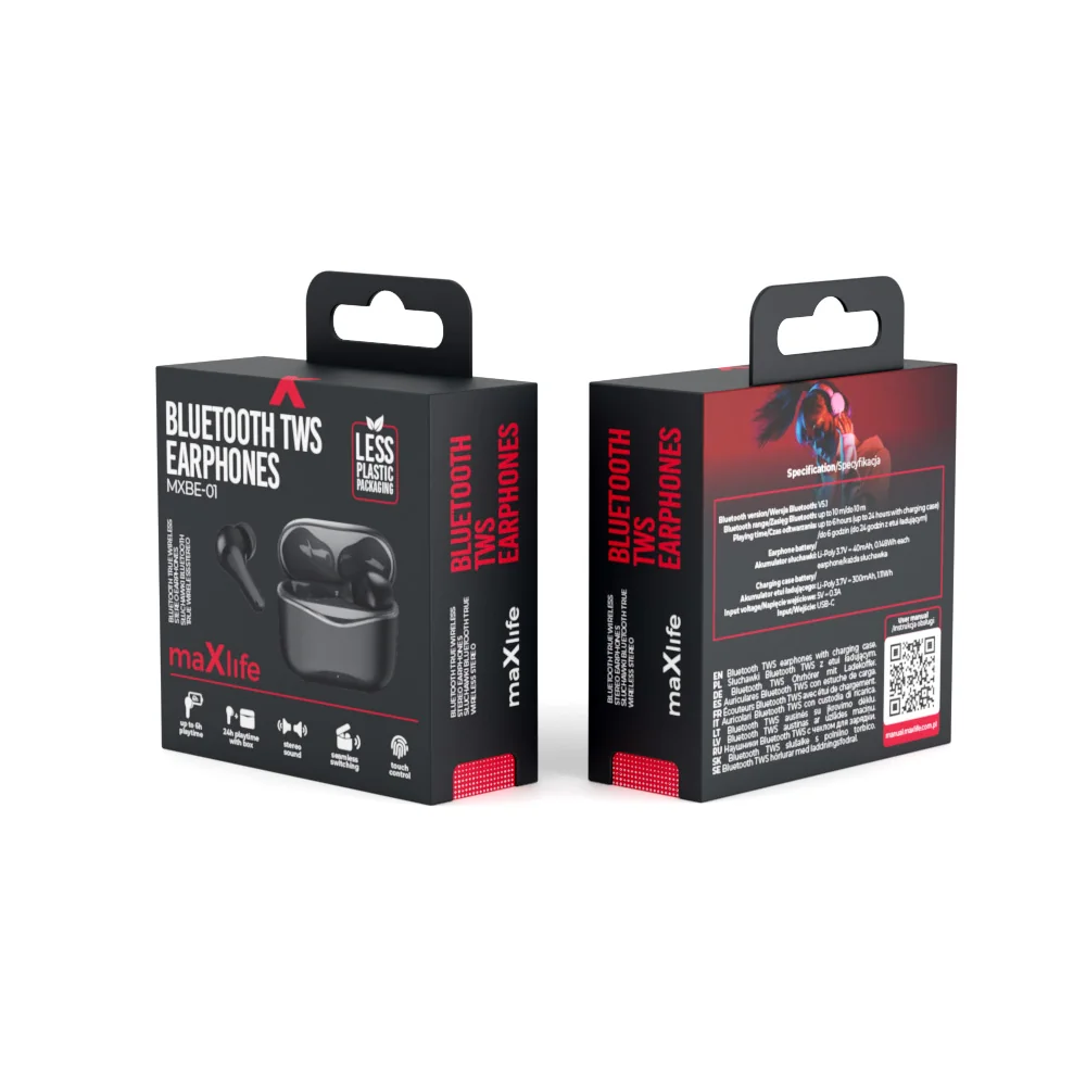 Slúchadlá BLUETOOTH do uši MAXLIFE MXBE-01 BLACK TWS