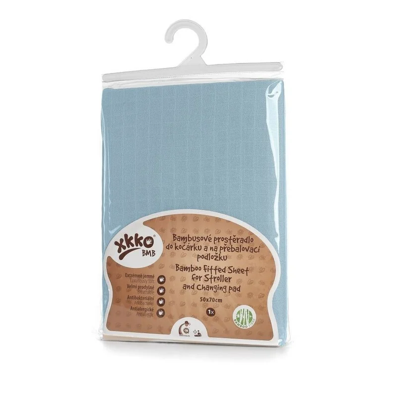 XKKO BMB Plachta s gumou do kočíka 50x70, Baby Blue 1×1 ks, plachta s gumou do kočíka