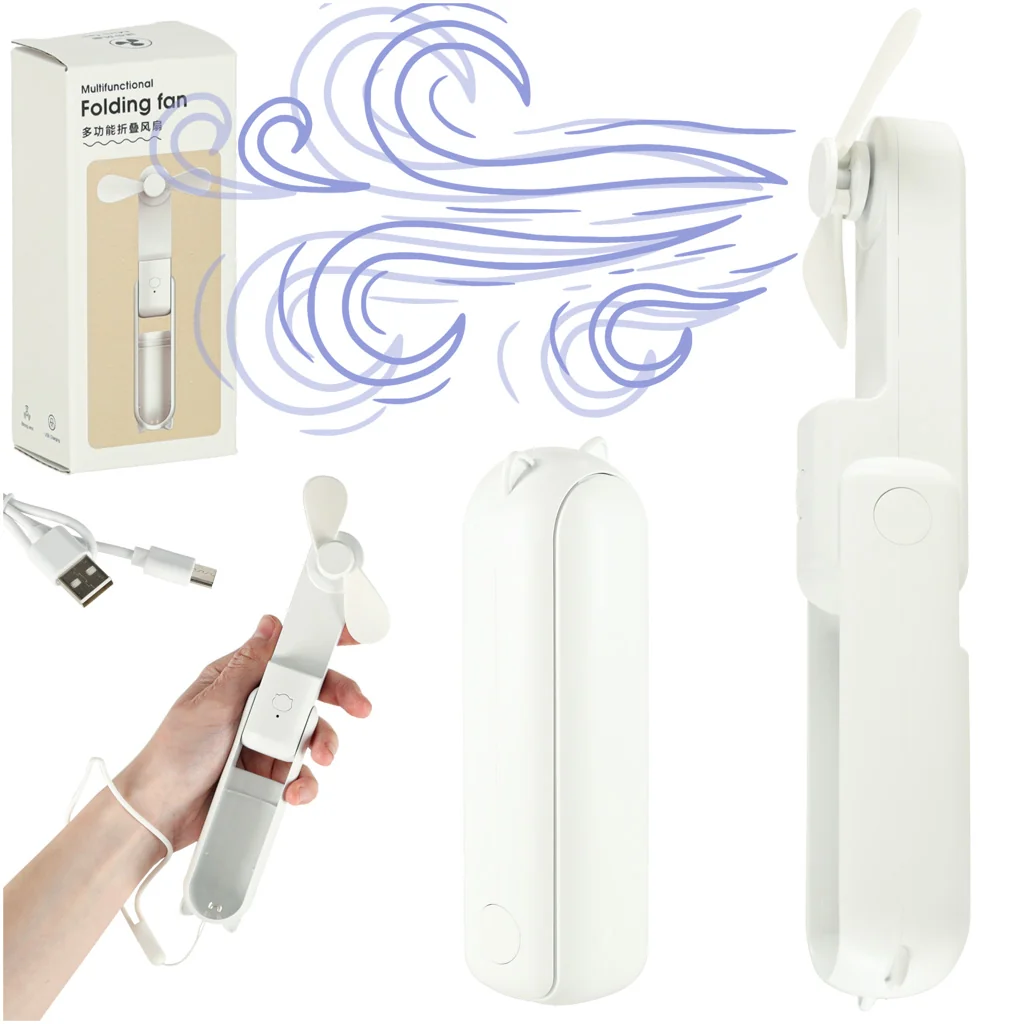 Mini prenosný ventilátor USB 2v1 skladací s powerbankou biely 1200 mAh
