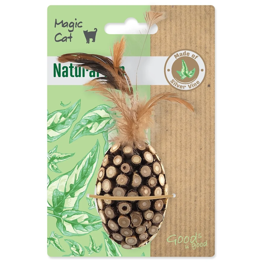 Hračka Magic Cat Natural Fun ovál s prírodnými pierkami a oblepené drevom 14cm