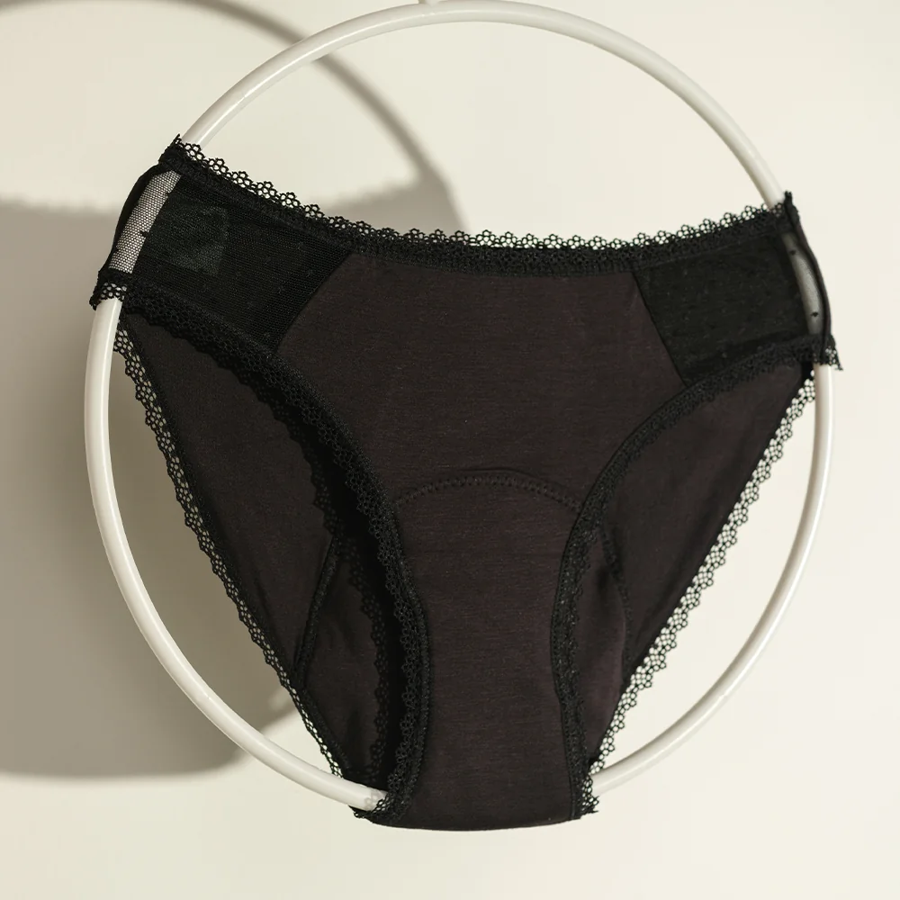 Relixa, menštruačné nohavičky klasického strihu, SLIPS, čierne, 6xl Stredná absorp., prateľné, XS-6XL