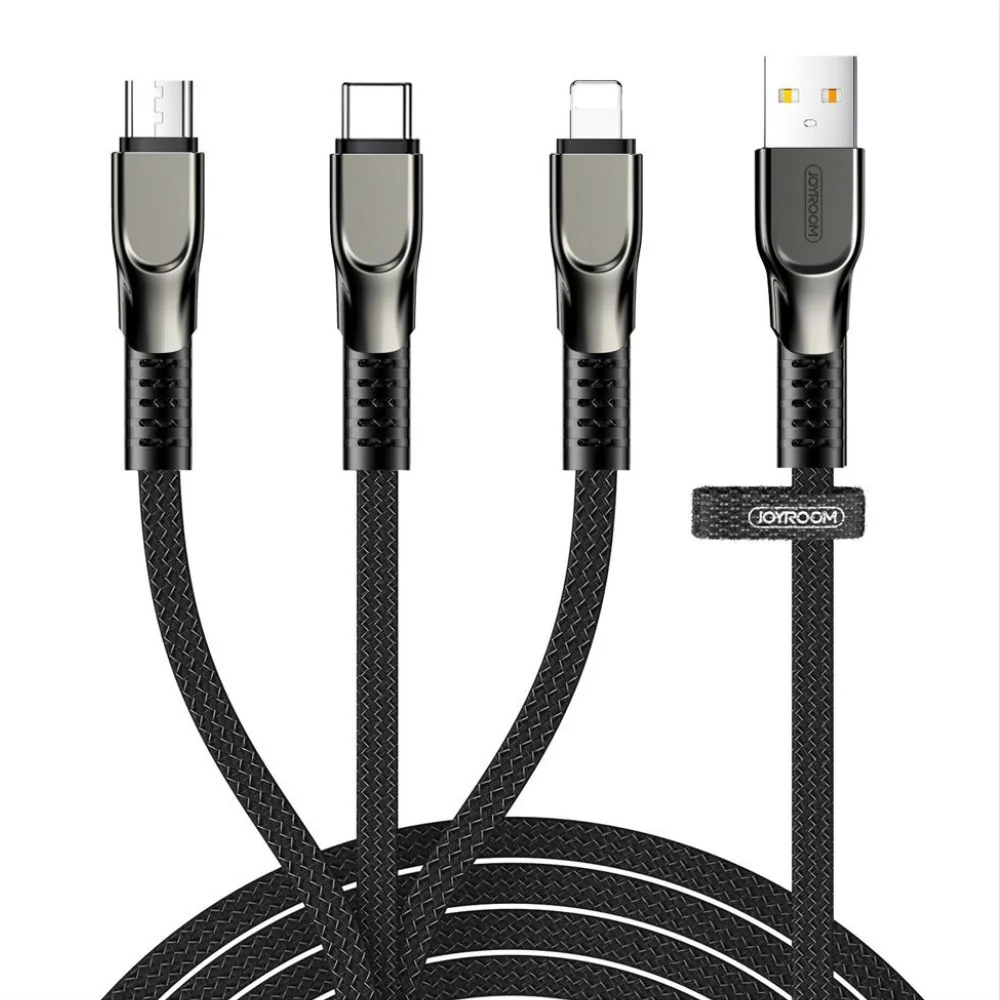 Joyroom 3in1 kábel USB - Lightning / Lightning / USB-C 3.5A 1.3m, čierny ny