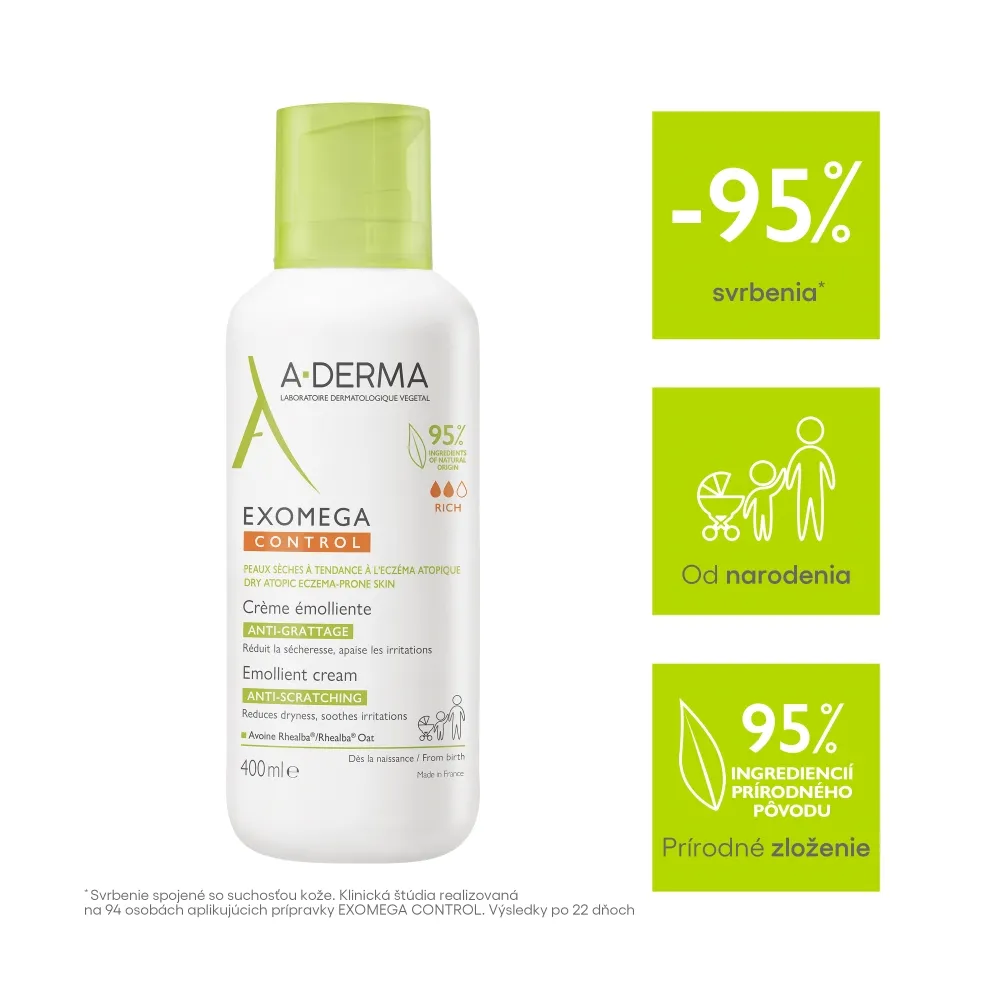 A-DERMA Exomega Control Emolienčný krém 1×400 ml, krém na suchú kožu so sklonom k atopii