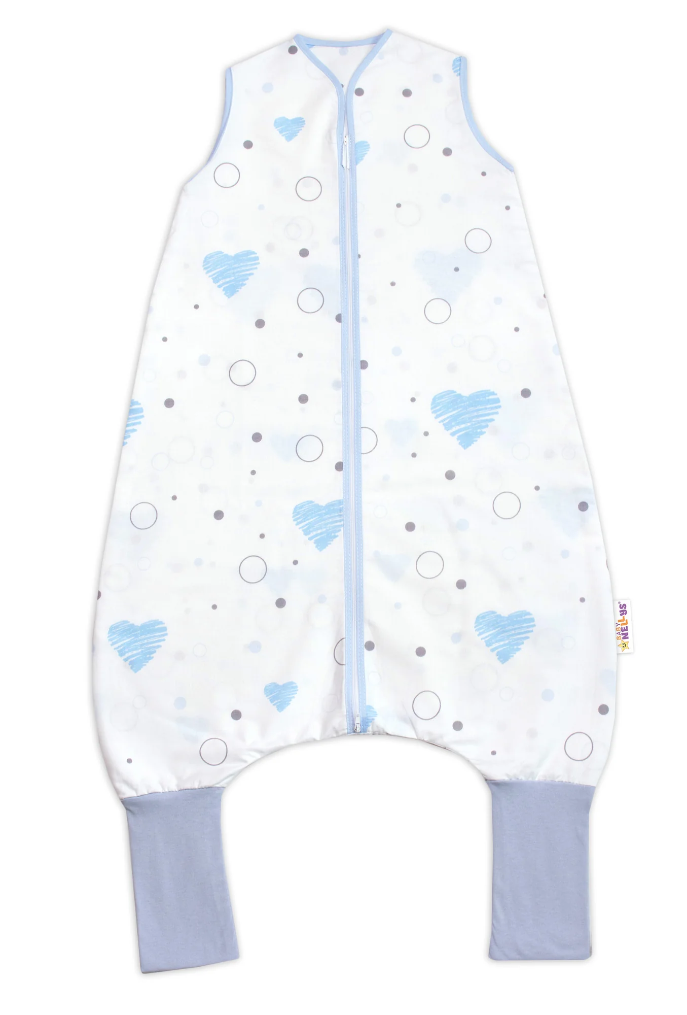 Letný spací vak s nohavičkami 90 cm, I love Boy, modrá/biela