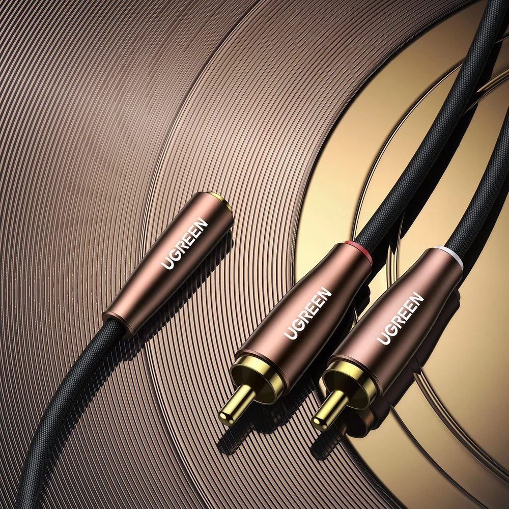 Ugreen AV198 audio kábel 3.5mm jack / 2x RCA F/M 3m, hnedý