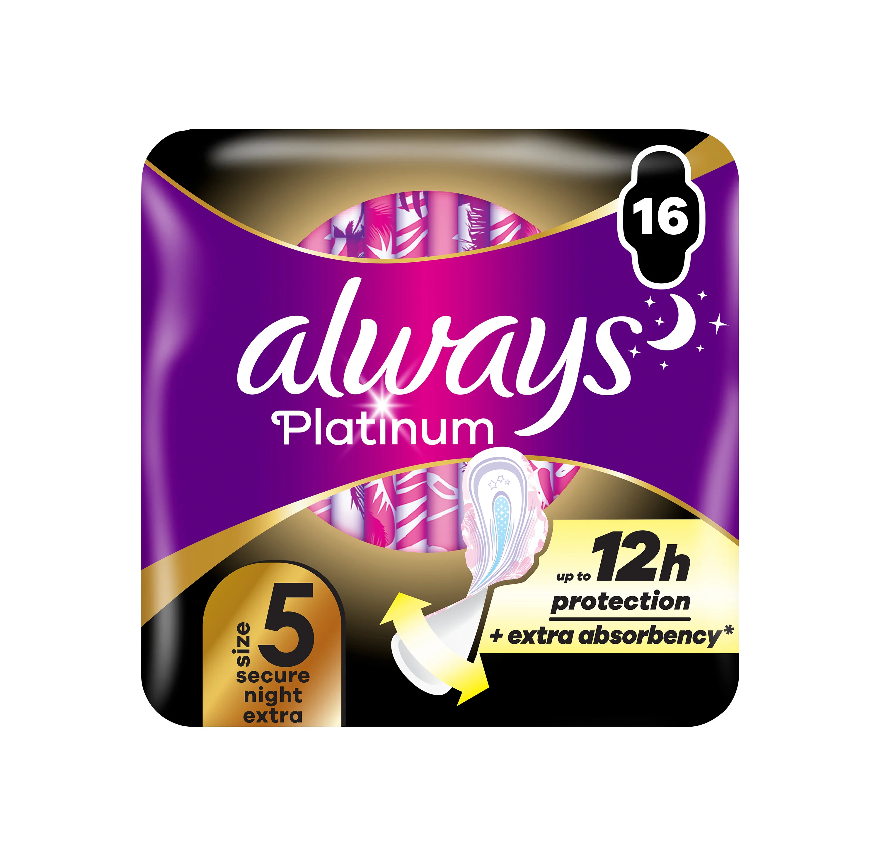 Always Platinum Secure Night Extra hygienické vložky s krídelkami 16ks, veľkosť 5 16 ks