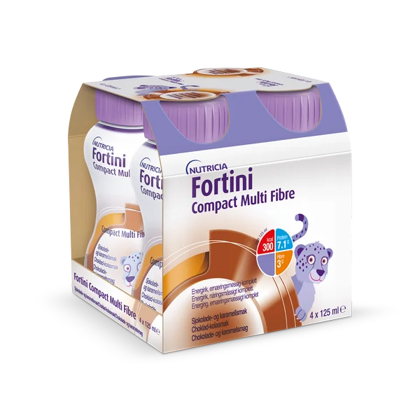 Fortini Compact Multi Fibre s príchuťou čokoláda-karamel 4×125 ml, tekutá výživa pre deti