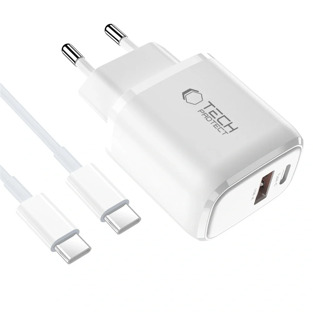 Tech-Protect NCA20 sieťová nabíjačka 20W PD QC + kábel USB-C, biela
