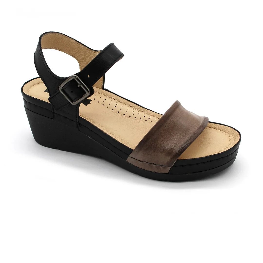 Leon 1070 Zdravotné kožené sandále na vyššom opätku 39 - 25cm, sivá, 6,5 cm