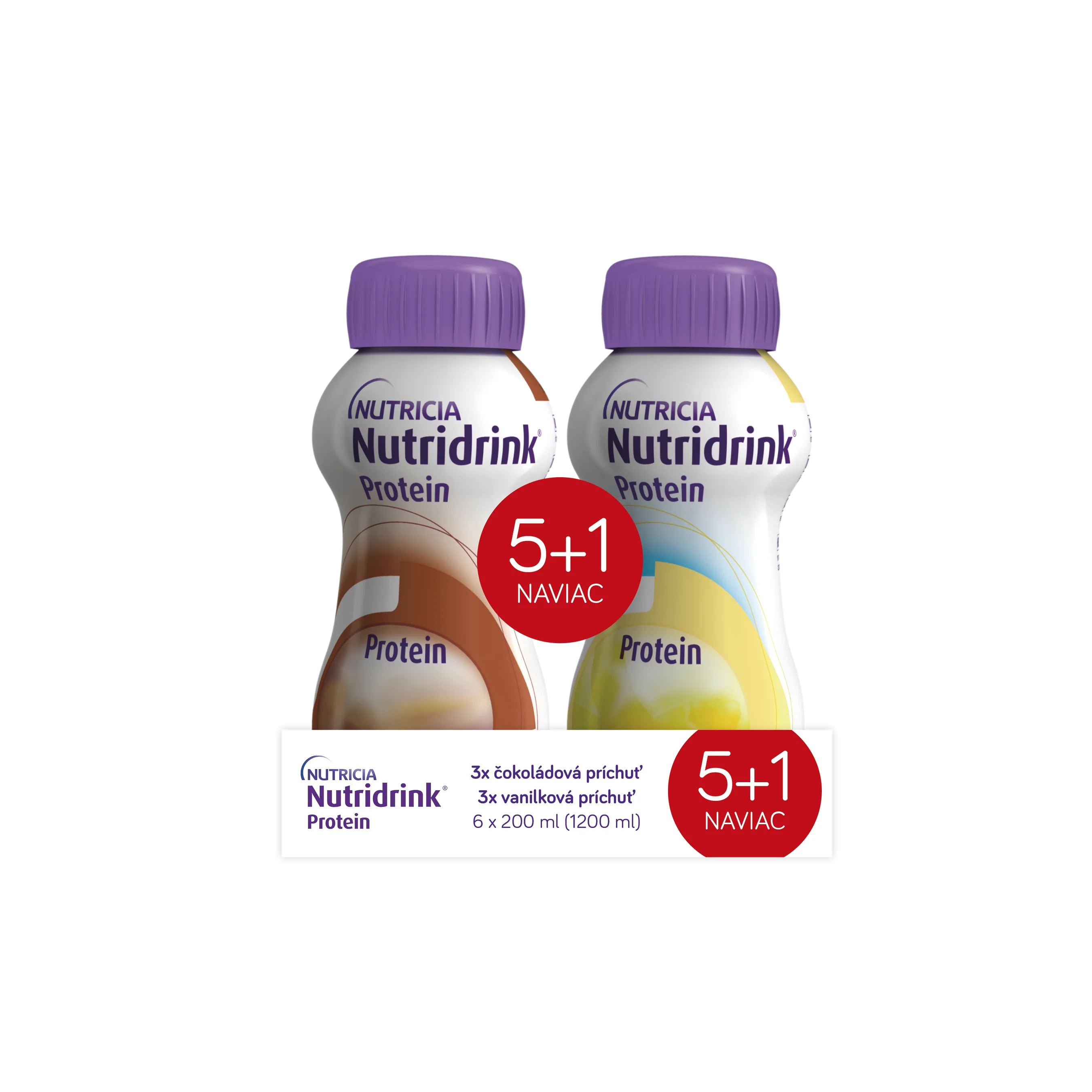 Nutridrink Protein 5+1 (3x vanilková príchuť + 3x čokoládová príchuť) 6 ks