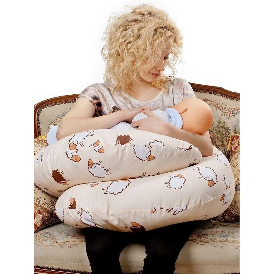 Univerzálny dojčiaci vankúš v tvare C New Baby Ovečky bežový ,