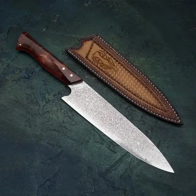 Damaškový kuchynský nôž Takeshi-Hnedá 1ks, 34cm, 29019