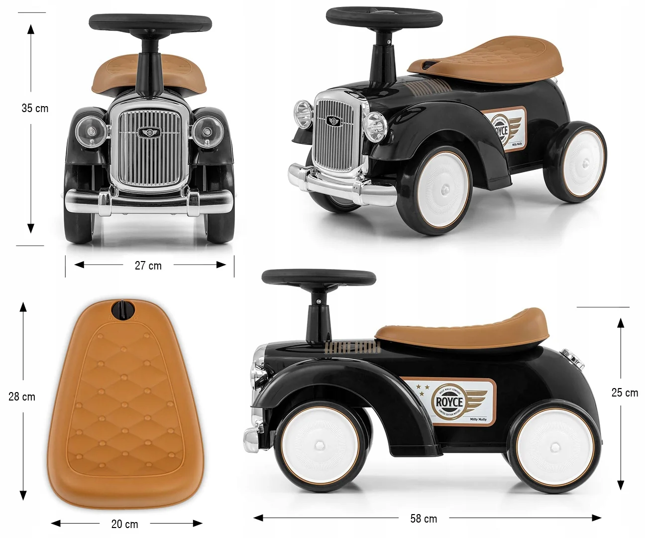Jazdítko, odrážadlo retro Royce Milly Mally, black