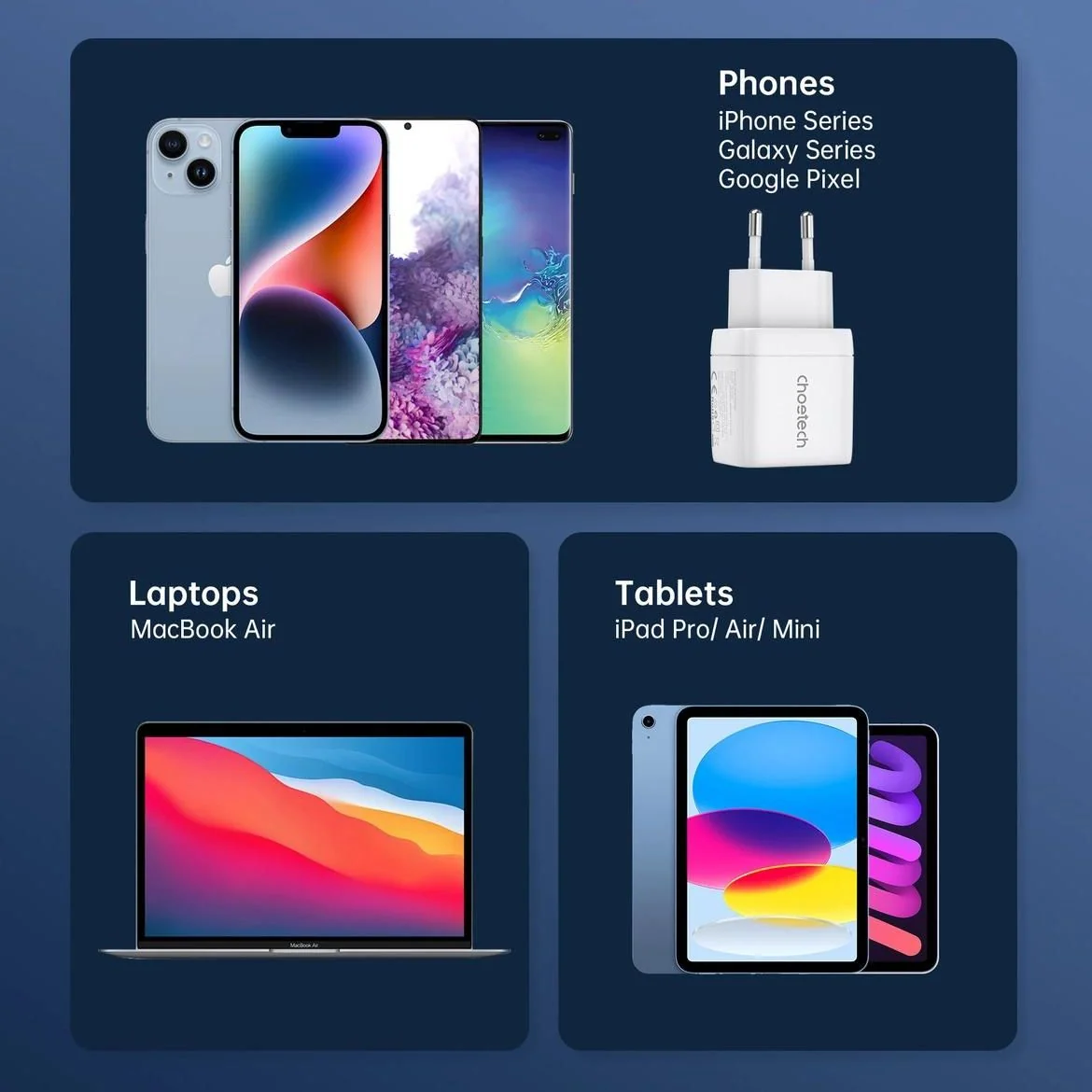 Choetech PD6052 GaN sieťová nabíjačka USB / USB-C 35W, biela