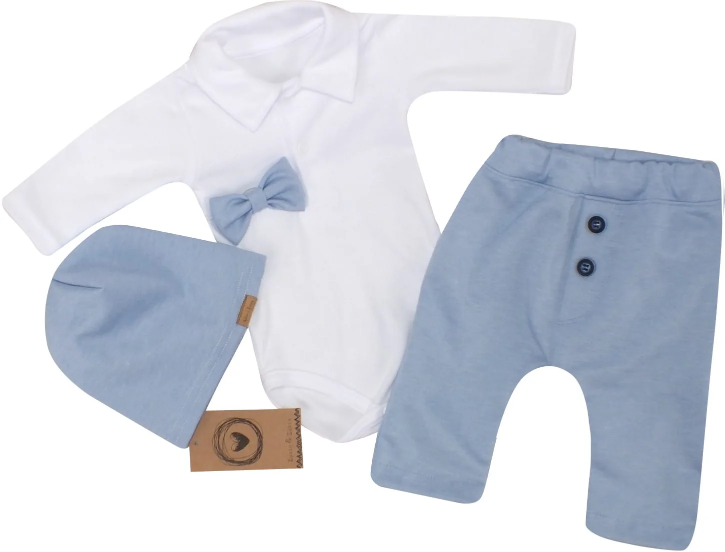 4-dielna sada Elegant Boy, body, nohavice, motýlik a čiapky, modrá/biela veľ. 62