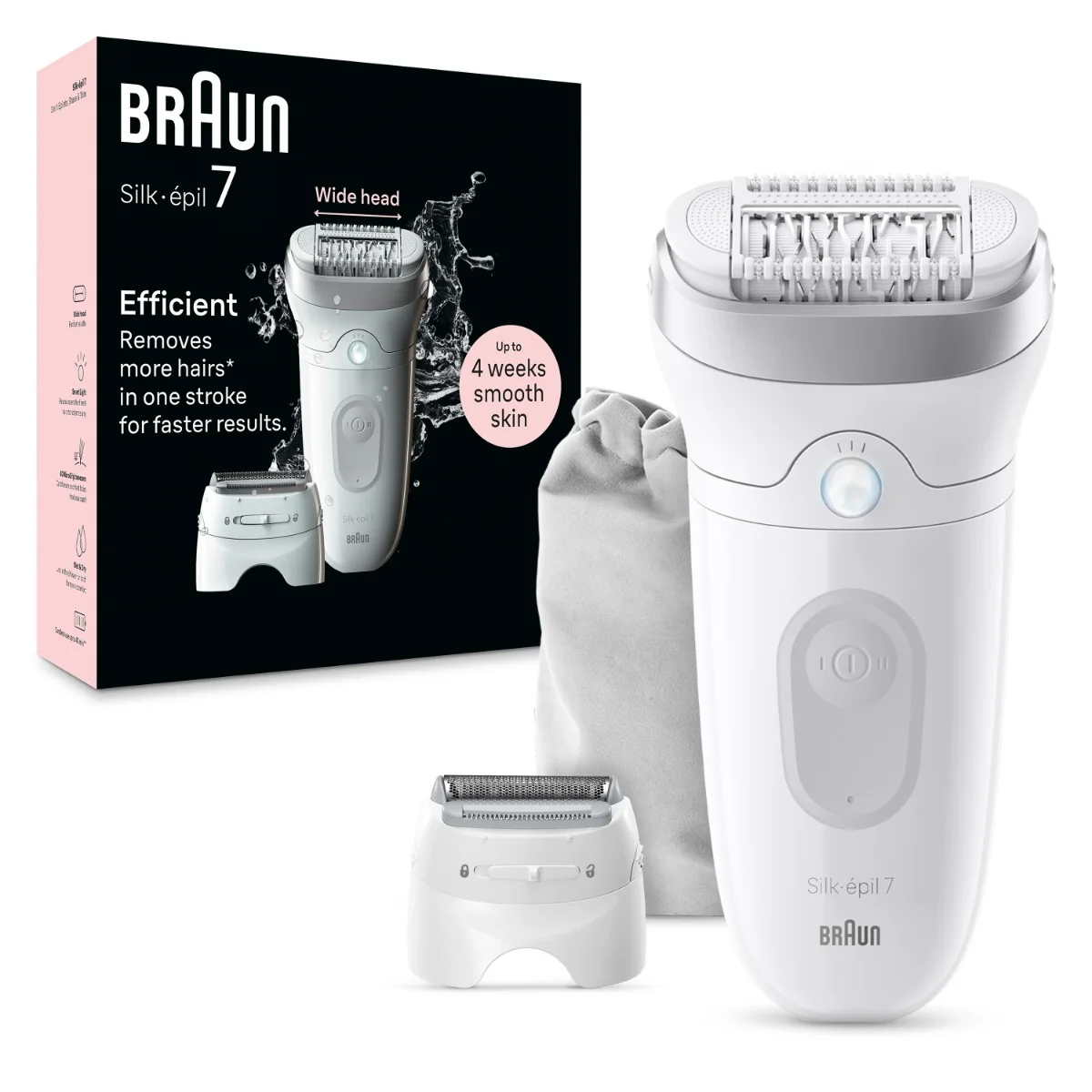 Braun Silk-épil 7, 7-041, Biela/Strieborná Epilátor pre Jednoduché Odstraňovanie Chĺpkov 1×1 ks, epilátor