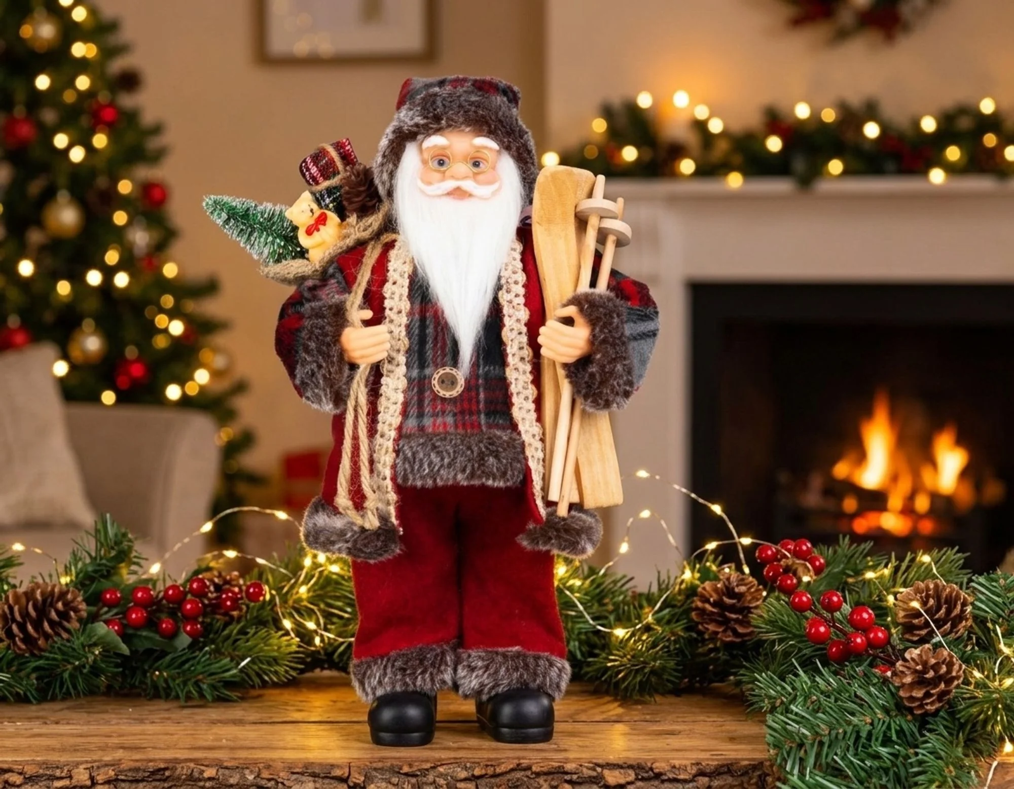 MagicHome vianočný Santa s darčekom, 1 ks Červený, 46 cm