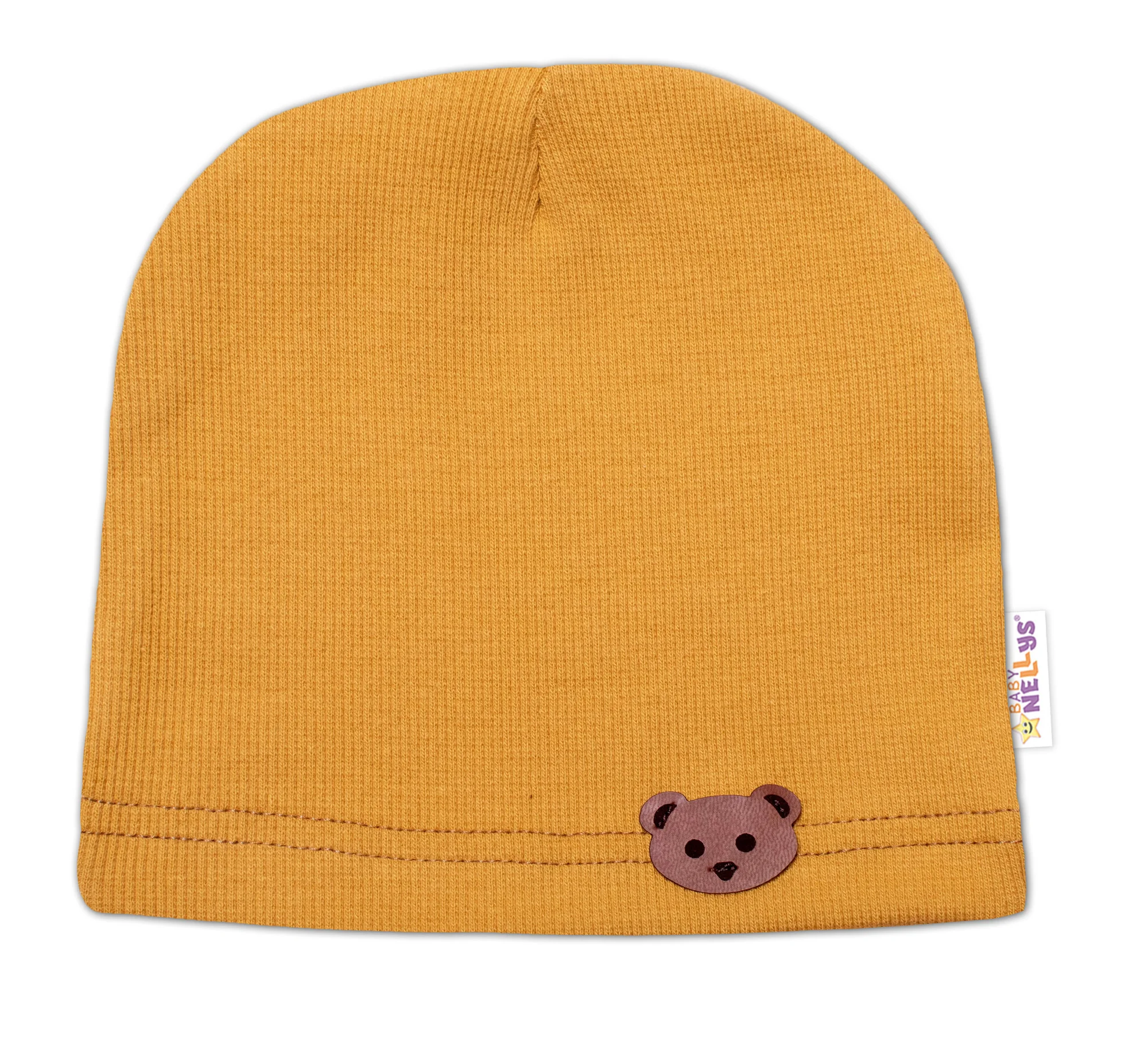 Baby Nellys Rebrovaná čiapka Macko - horčicová