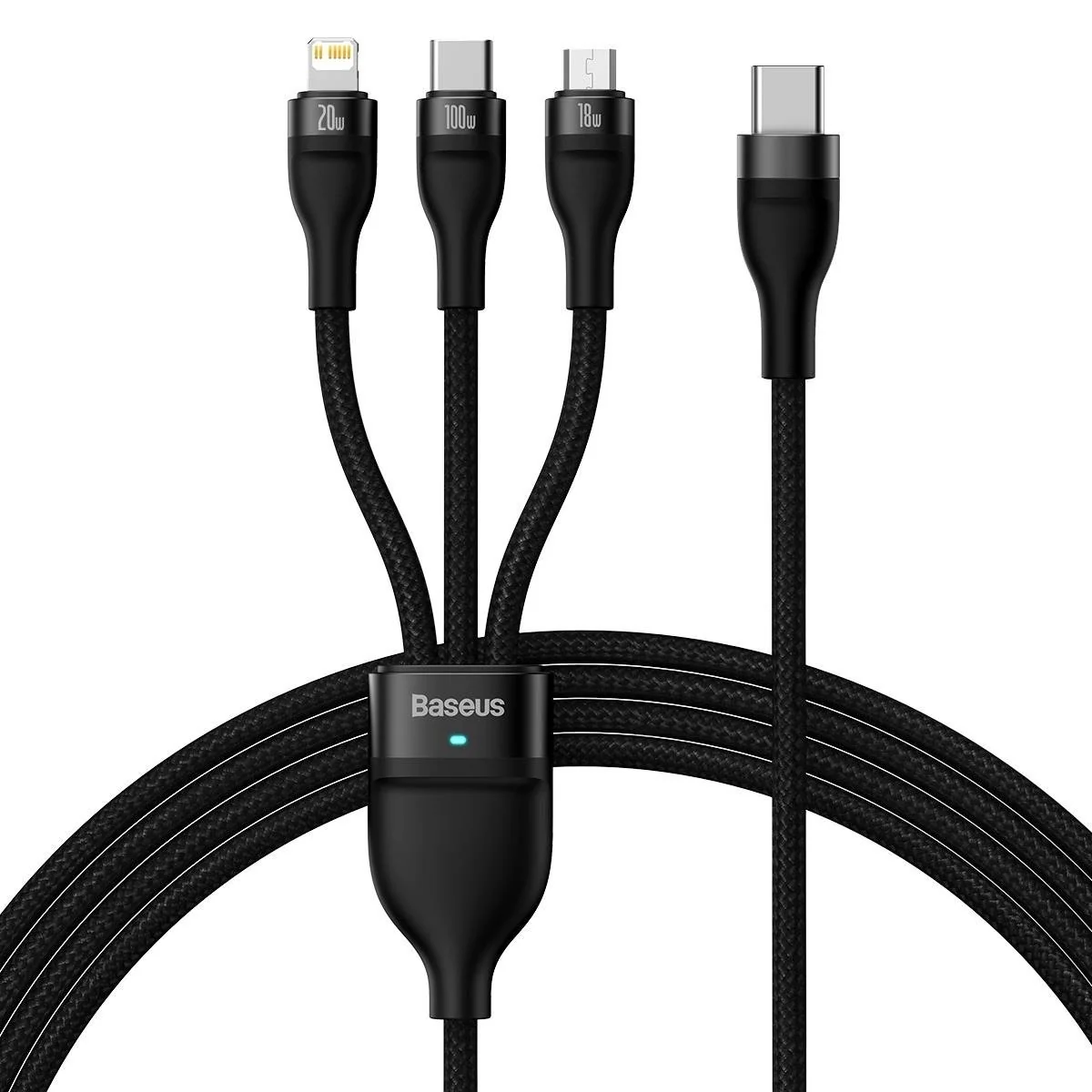 Baseus Flash 3in1 kábel USB-C - micro USB / USB-C / Lightning 100W 1.5m, čierny m, čierny