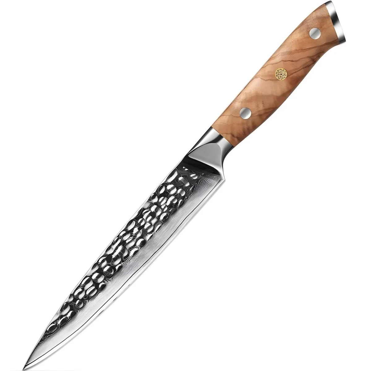 Damaškový kuchynský nôž - Utility/Hnedá 15 cm, olivové drevo