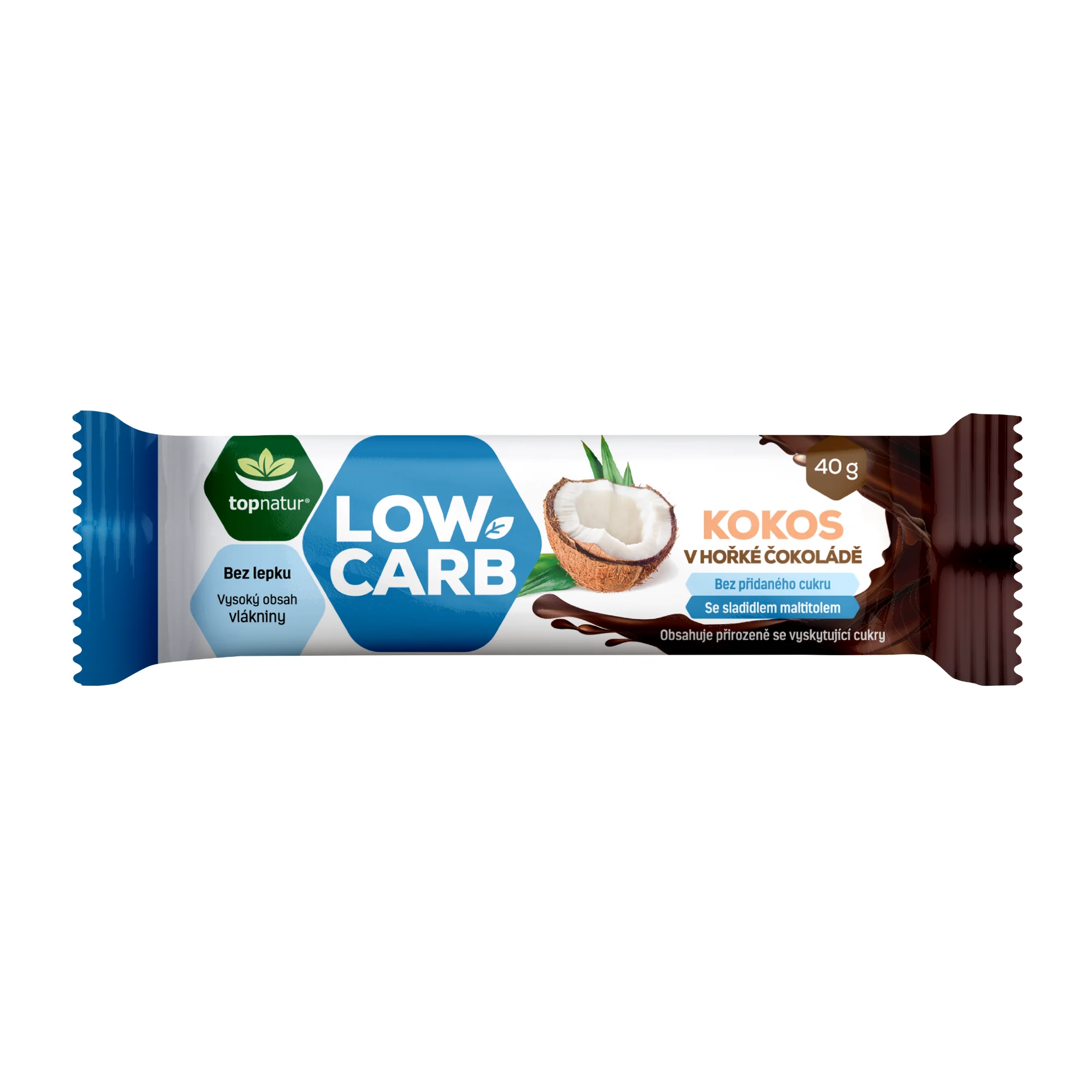TOPNATUR LOW CARB tyčinka kokos v horkej čokoláde 40 g
