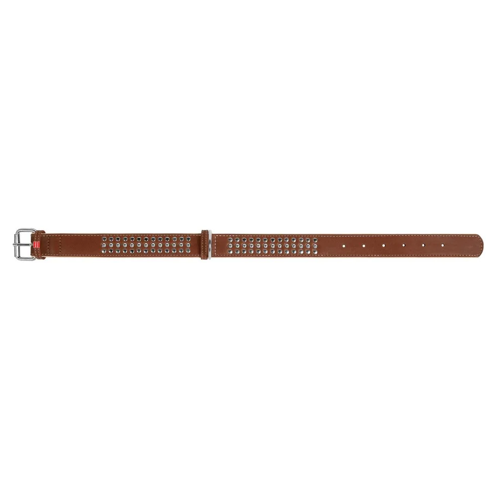 Plochý kožený obojok Soft hnedo béžový vybíjaný, Obvod krku: dĺžka: 46 - 60 cm, širka: 35 mm