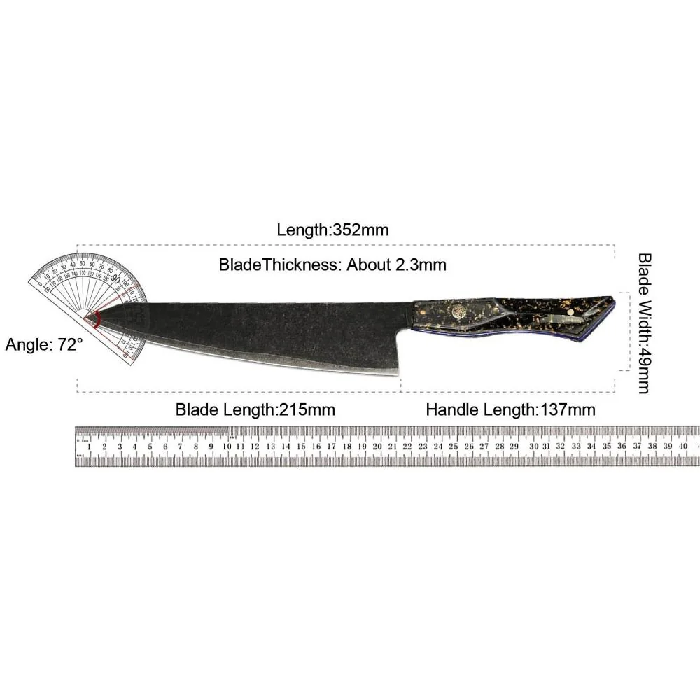 Damaškový kuchynský nôž Kurohana-Chopper/Čierna/Zlatá 30 cm, 115g