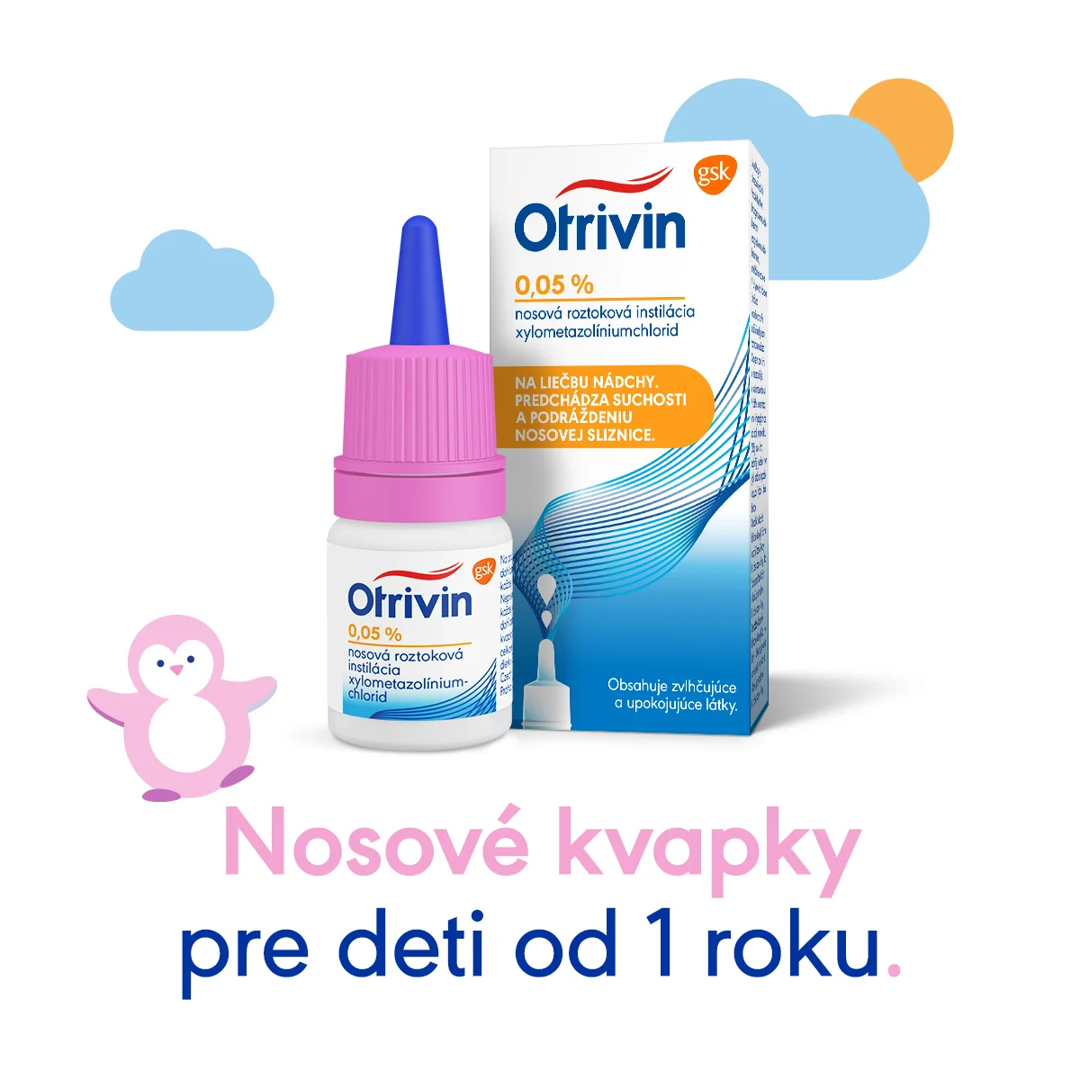 Otrivin 0,05% kvapky 1×10 ml, kvapky na upchatý nos pre deti