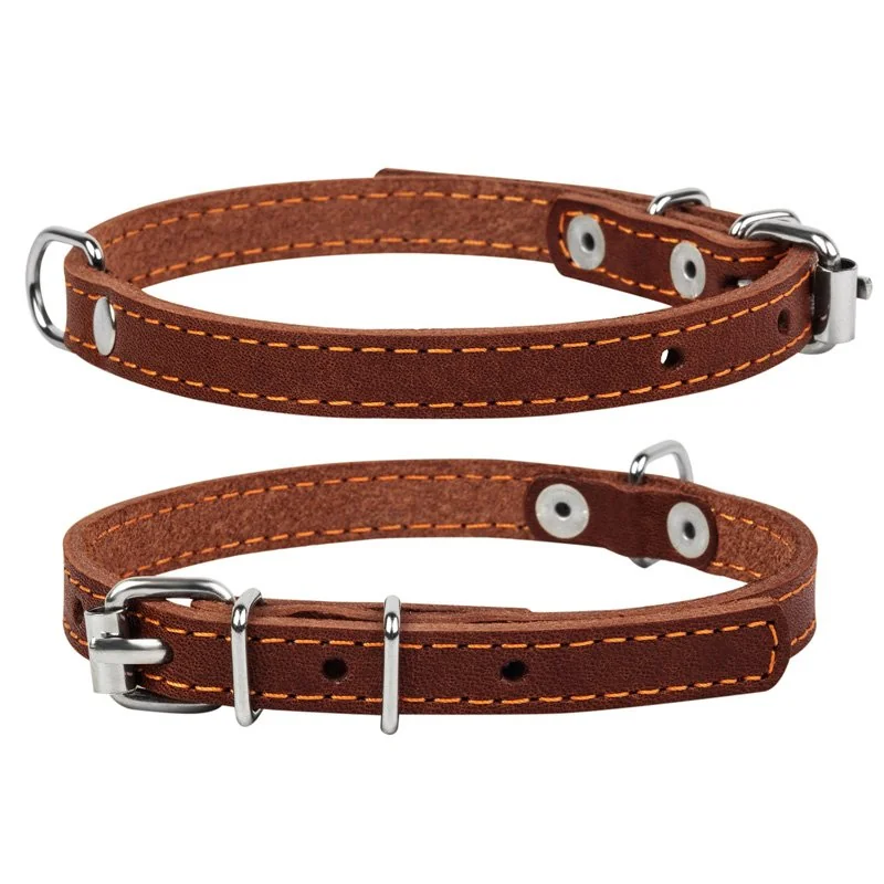 Kožený obojok hnedý, Obvod krku: dĺžka: 27-35cm, širka: 14 mm
