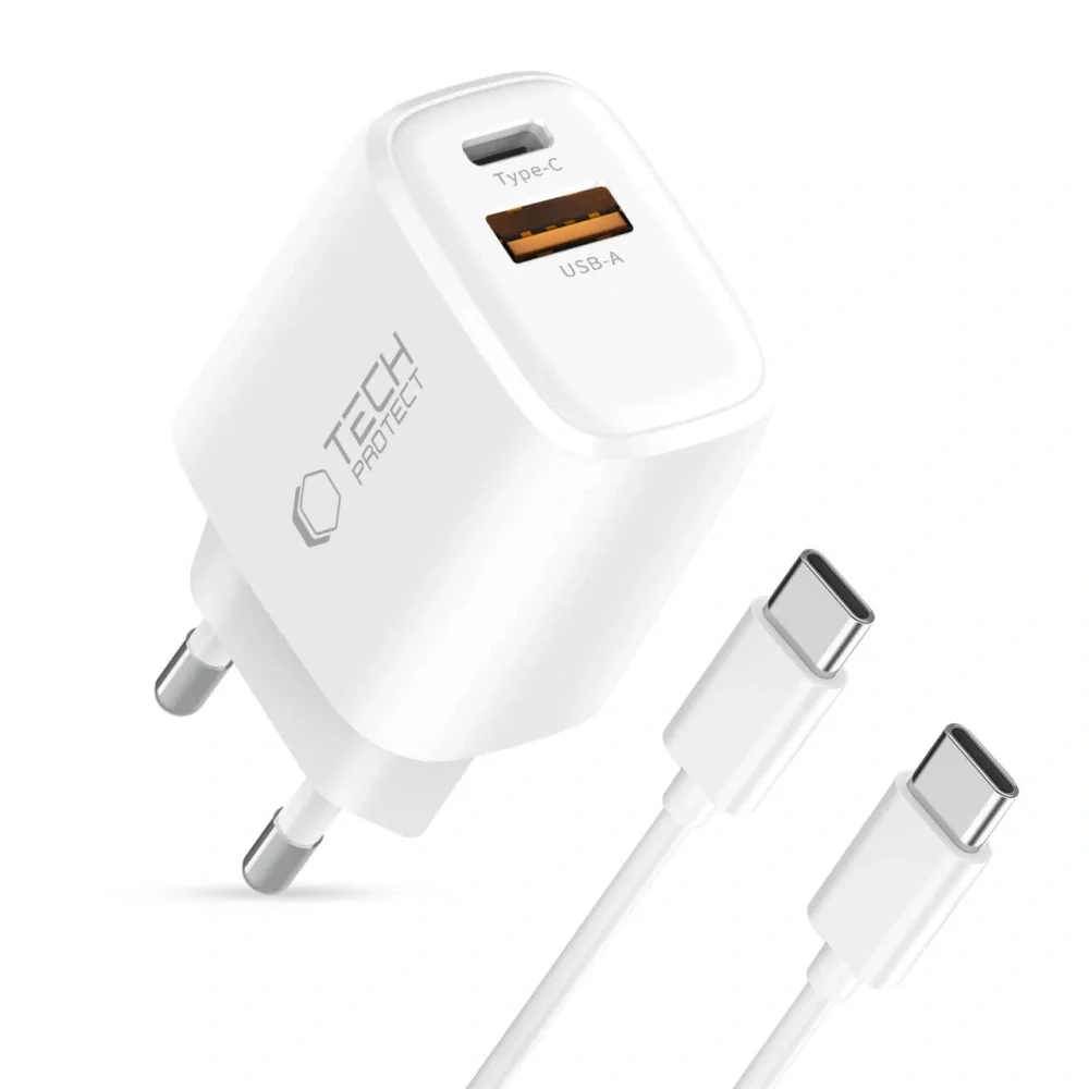 Tech-Protect NCA20 sieťová nabíjačka 20W PD QC + kábel USB-C, biela