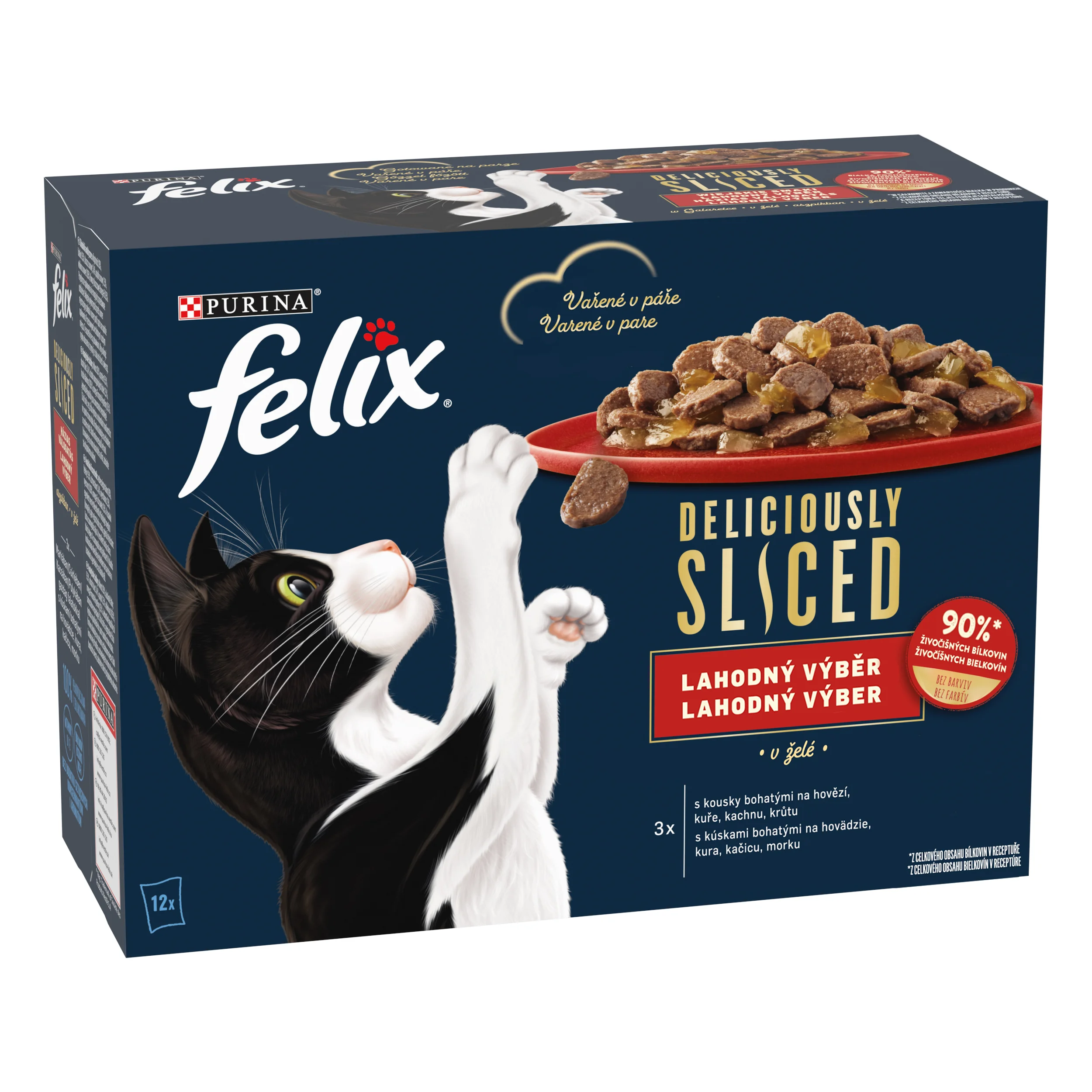 Felix Deliciously Sliced kapsičky pre mačky hovädzie, kura, kačica, morka v želé 12×80 g 12×80 g, kapsičky pre mačky