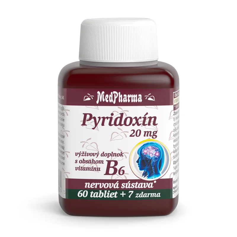 MedPharma PYRIDOXÍN 20 mg (vitamín B6) 1×67 tbl, 60+7 zadarmo