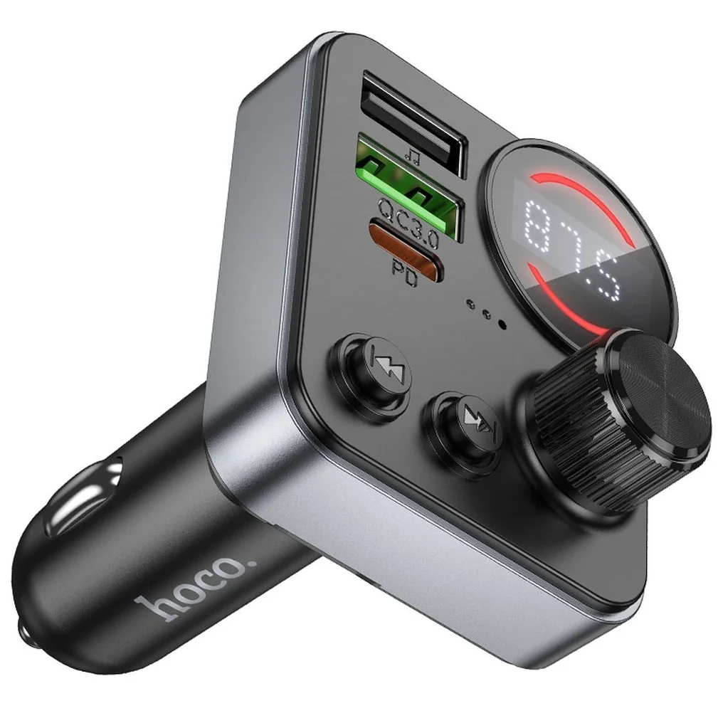 Hoco E86 Bluetooth FM Transmitter autonabíjačka 2x USB / USB-C QC PD 48W, čierna