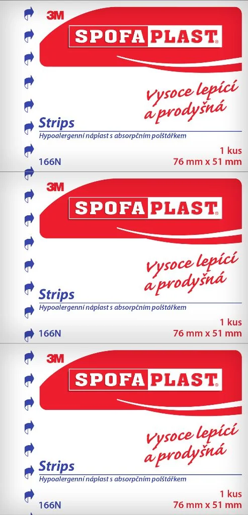 3M SPOFAPLAST č.166N Náplasť strips 1×3 ks, hypoalergénna náplasť 76×51 mm