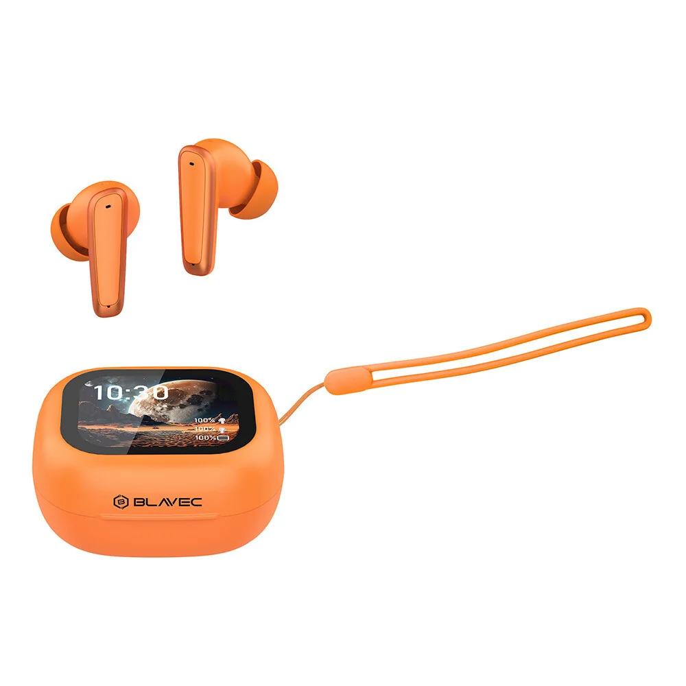 Blavec BW-07 TWS bezdrôtové slúchadlá s LCD displejom, oranžové