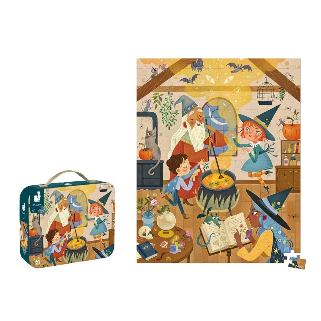 Janod Puzzle v kufríku Magická škola 200 ks