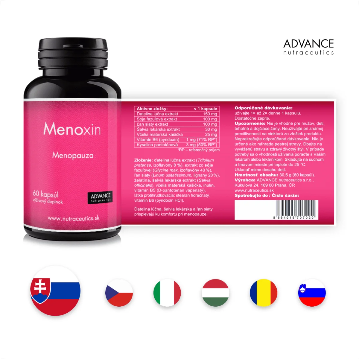Menoxin 60 cps. – pre komfort pri menopauze 1×60 cps, výživový doplnok