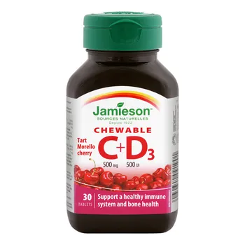 Jamieson Vitamín C+D Cherry 500 mg 30 tbl. 1×30 tbl, vitamín C+D