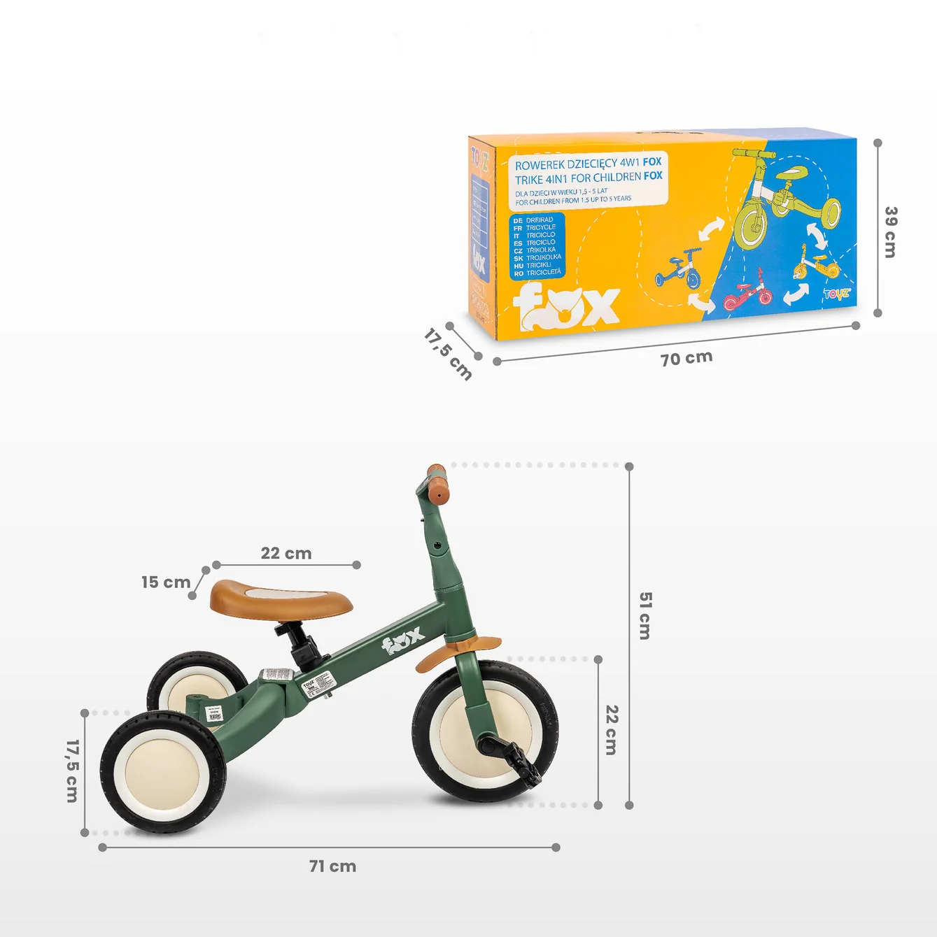 Multifunkčné detské odrážadlo a bicykel 4v1 Fox - sívé