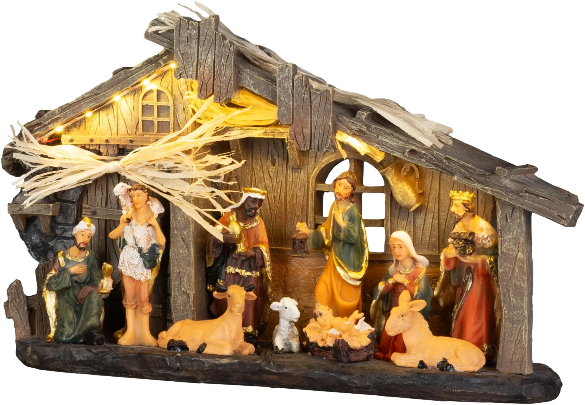 MagicHome vianočný LED betlehem, 1 ks Polyresin, 15 LED teplá biela, 31x8xH17,5 cm, 2xAAA
