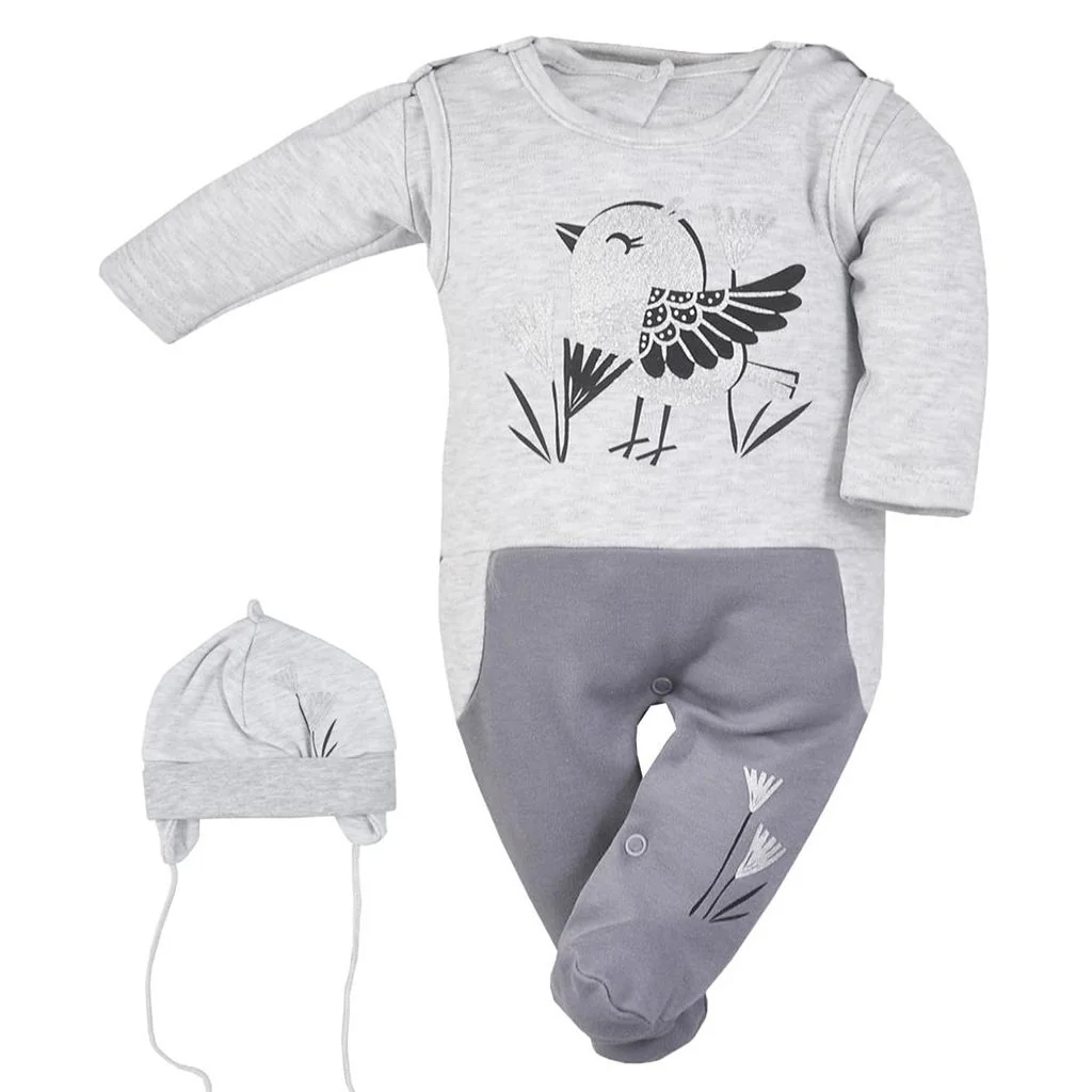3-dielna bavlnená detská súprava Koala Birdy sivá 80 (9-12m),